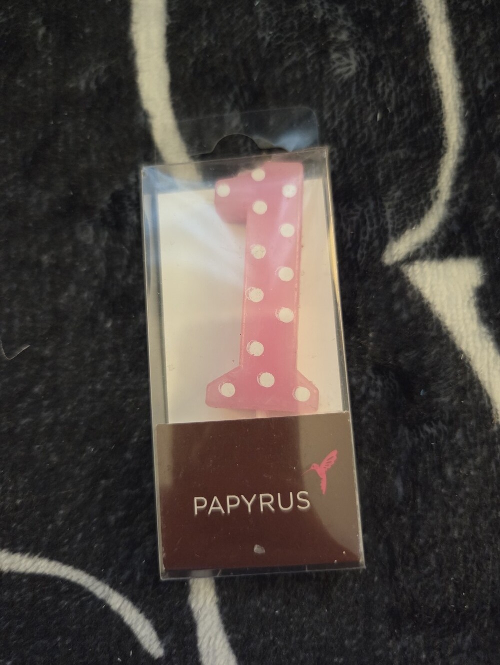 Papyrus Pink Polka Dot Number 1 Candle Topper - Pink/White Accent, NEW